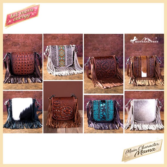 Small Crossbody Bag with Fringe, Hair-On Cowhide, Adjustable Strap - Picture 6 of 6